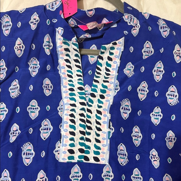 Lilly Pulitzer Silk Blend Blue/White/Pink engineered lightweight Blouse XL NEW - Picture 5 of 10